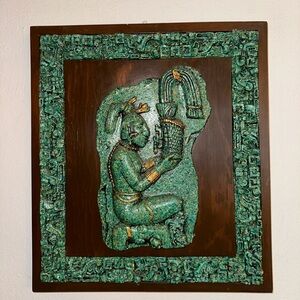 Vintage Mayan Aztec crushed malachite wall art